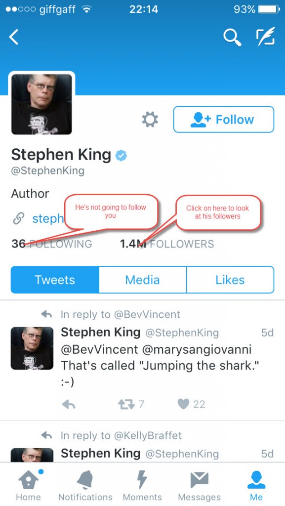 Stephen King's Twitter Page